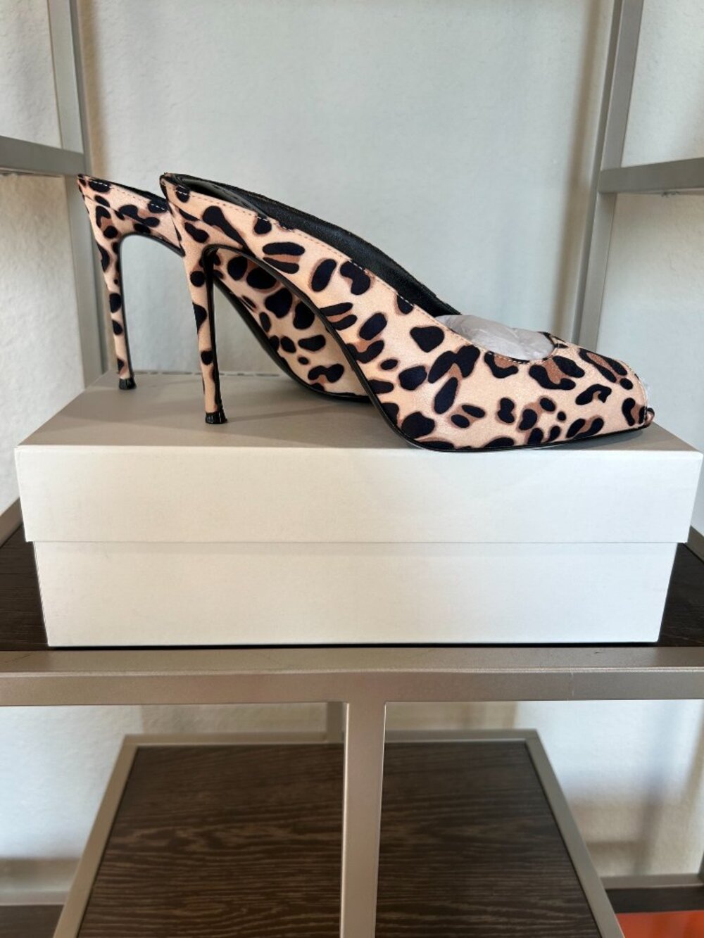 Black Suede Studio Shania 100MM Cheetah Mule Heels